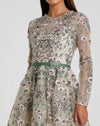 Long Sleeve Floral Embellished Gown - Sage