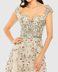 Floral Embroidered Sweetheart Neckline Dress - Nude