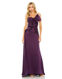 mac duggal dress, wedding guest dress, prom dress, Style #20585, strapless bow front detail gown, aubergine purple