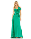 mac duggal dress, wedding guest dress, prom dress, Style #20585, strapless bow front detail gown, emerald green
