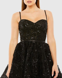 Beaded Strap Bustier Sequin Mini Dress - Black