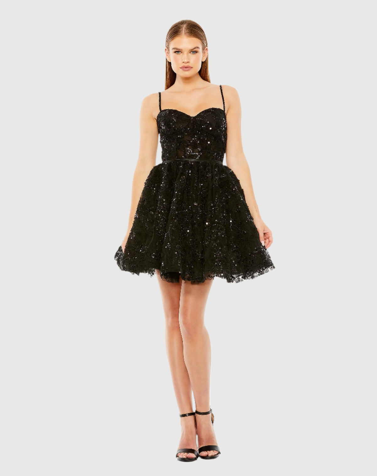 Mac Duggal Beaded Strap Bustier Sequin Mini Dress #20641 - Black | Shop Bridesmaids Dresse