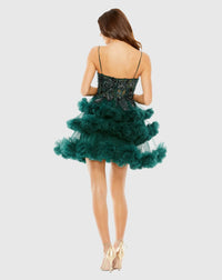 Thin strap beaded bodice tiered tulle dress - Emerald Green