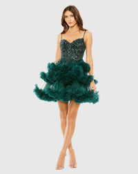 Mac Duggal Thin strap beaded bodice tiered tulle dress - Emerald Green # 20645