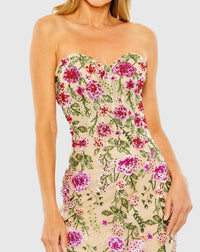 Strapless Floral Embroidered Gown - Nude