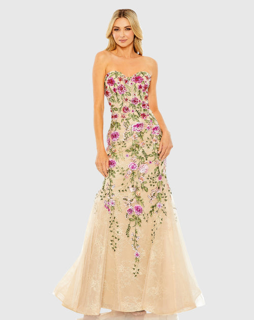 Mac Duggal, Strapless Floral Embroidered Gown - Nude #20581