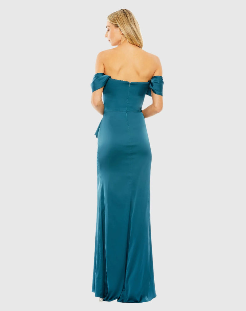 Ruched bustier off the shoulder gown - Blue