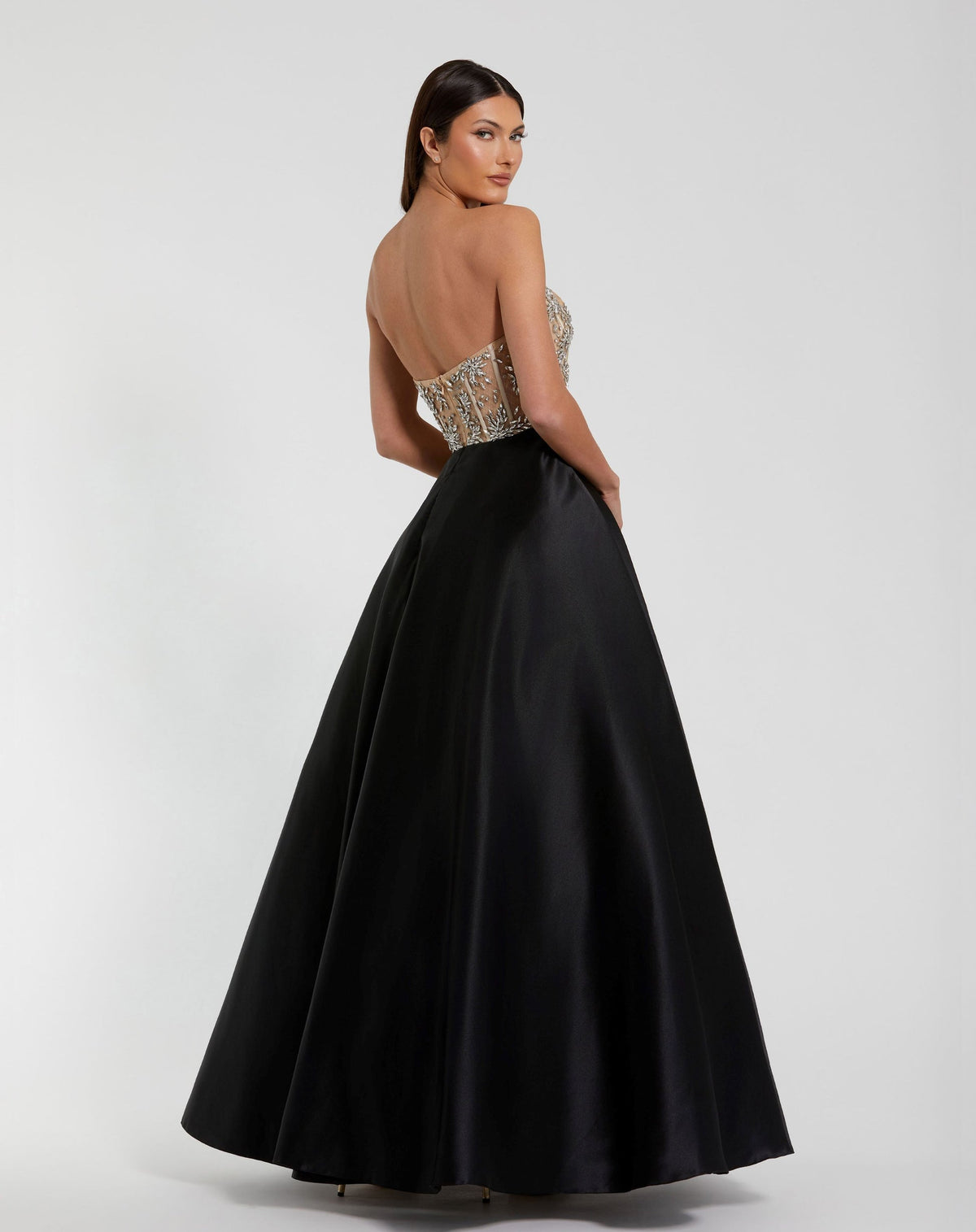 Strapless Embellished Bustier Ball Gown - Black