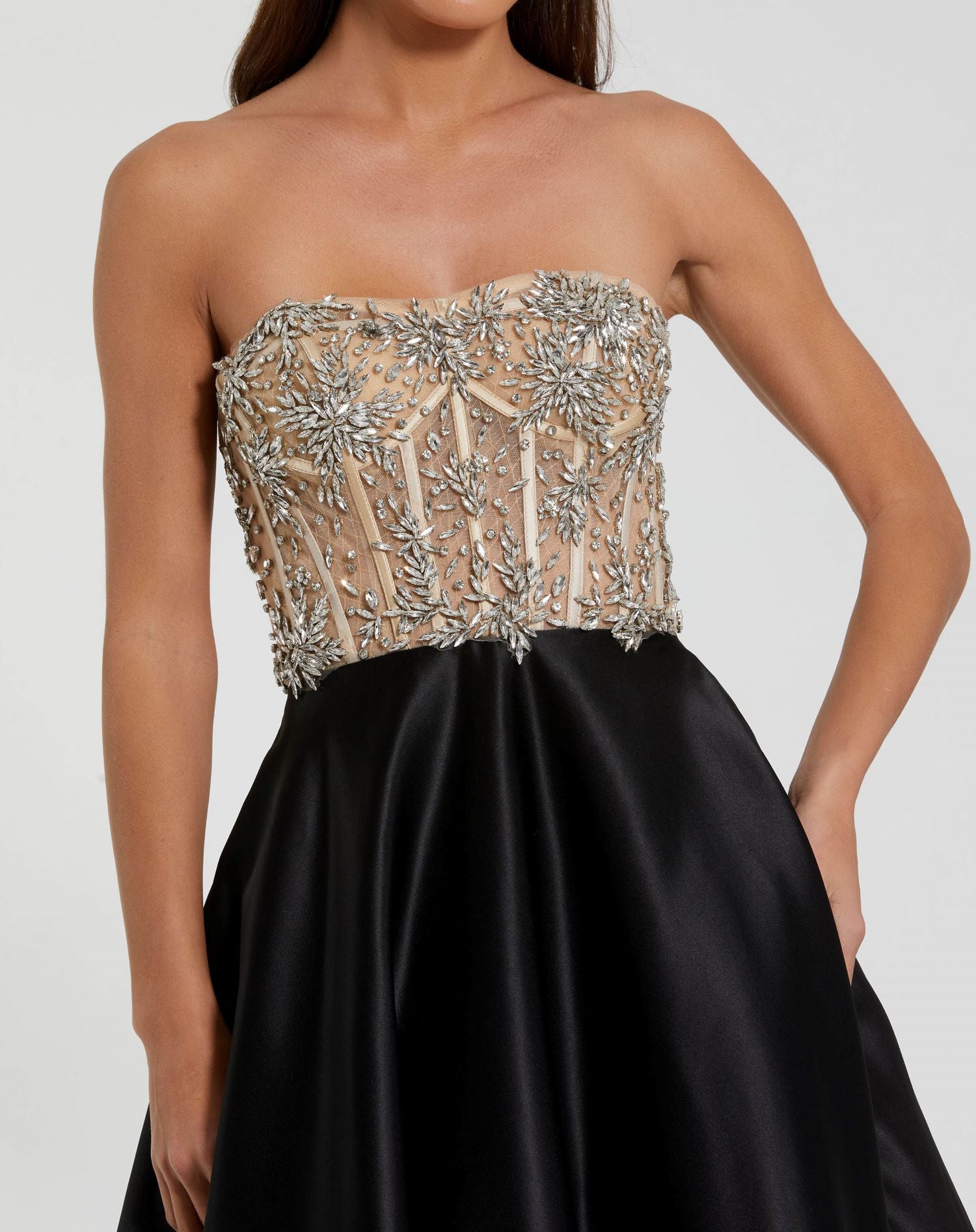 Strapless Embellished Bustier Ball Gown Black