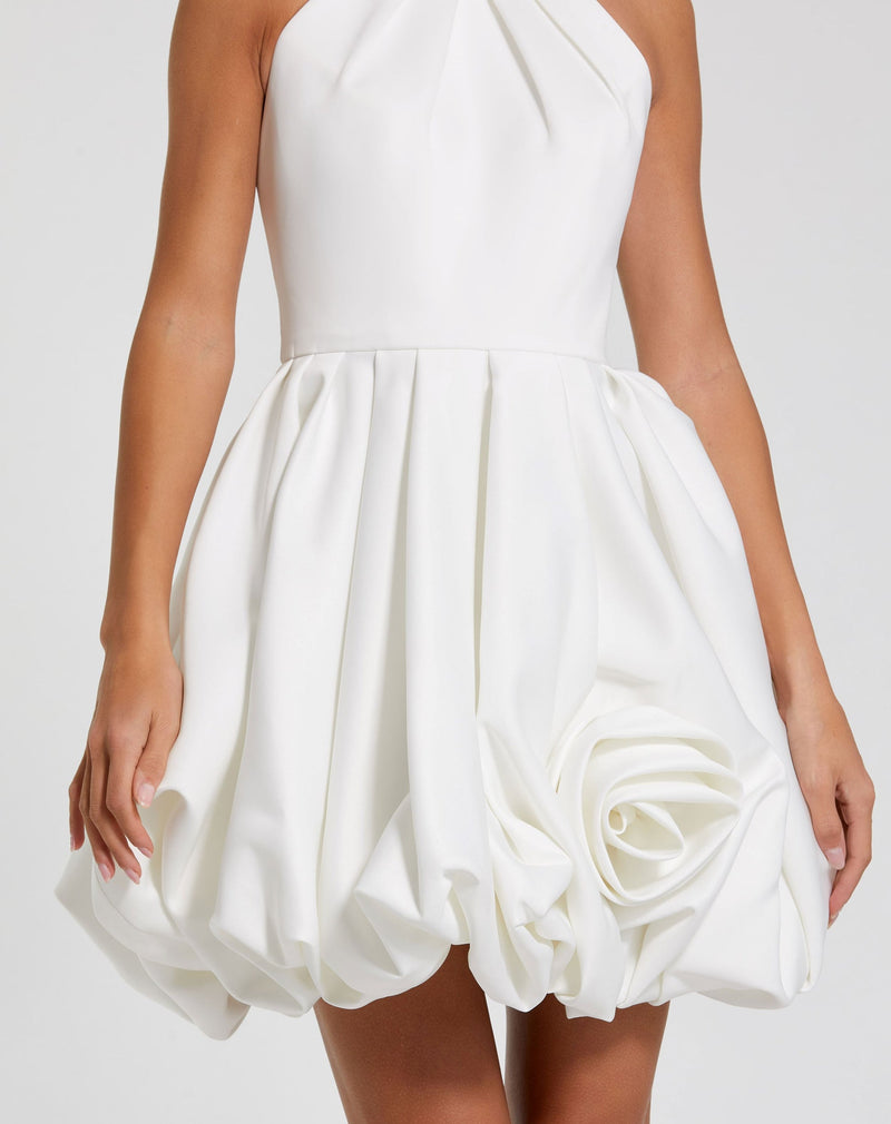 Satin High Neck Bubble Hem Mini Dress - Ivory