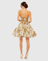 Strapless brocade mini dress with pockets - Bronze