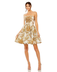 mac duggal, Strapless brocade mini dress with pockets - Bronze, #20718