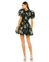 Brocade Bow Shoulder Mini Dress - Emerald