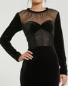 Long Sleeve Sheer Top Lace Bustier Gown - Black