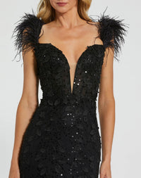 Feather Bustier Corset Dress - Black