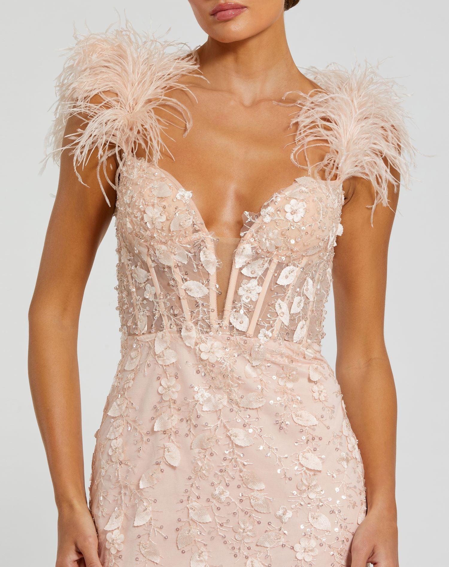 Feather Bustier Corset Dress Peach