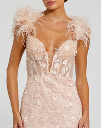 Feather Bustier Corset Dress - Peach