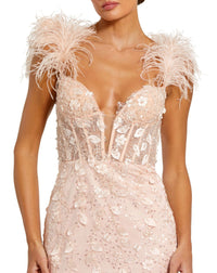 Feather Bustier Corset Dress - Peach