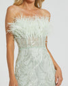 Green Strapless Feather Bustier Gown with Embroidery - Mint