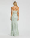 Green Strapless Feather Bustier Gown with Embroidery - Mint