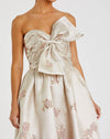 Brocade Strapless Floral Gown With Bow Detail - Champagne