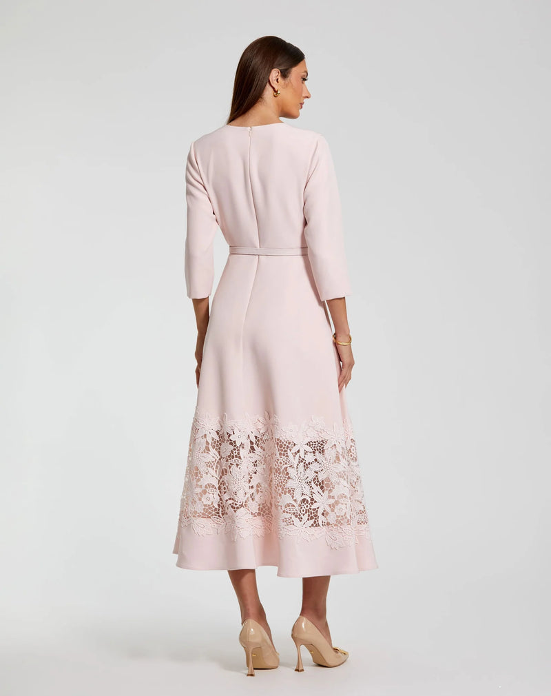 Crepe Boat Neck Midi Dress With Applique Cut Out - Blush