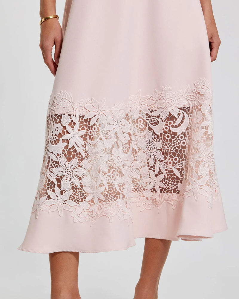 Crepe Boat Neck Midi Dress With Applique Cut Out - Blush