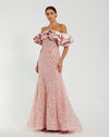 Mac Duggal, Beaded Applique Off The Shoulder Mermaid Gown, Rose Pink, #21033