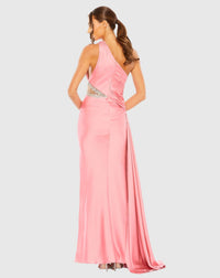 One shoulder embellished satin gown - Pink