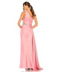 ONE SHOULDER EMBELLISHED SATIN GOWN back Style #2210 Designer: Mac Duggal