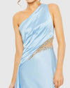 One shoulder embellished satin gown - Blue