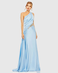 Mac Duggal One shoulder embellished satin gown - Blue #2210