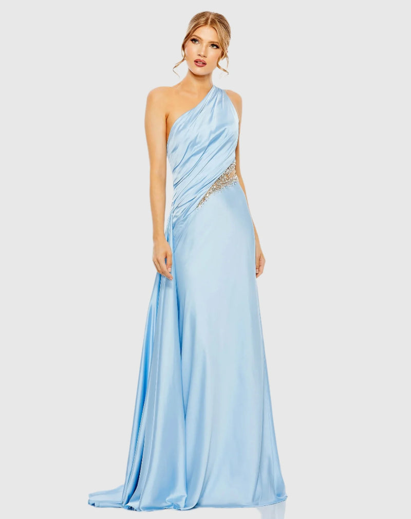 Mac Duggal One shoulder embellished satin gown - Blue #2210