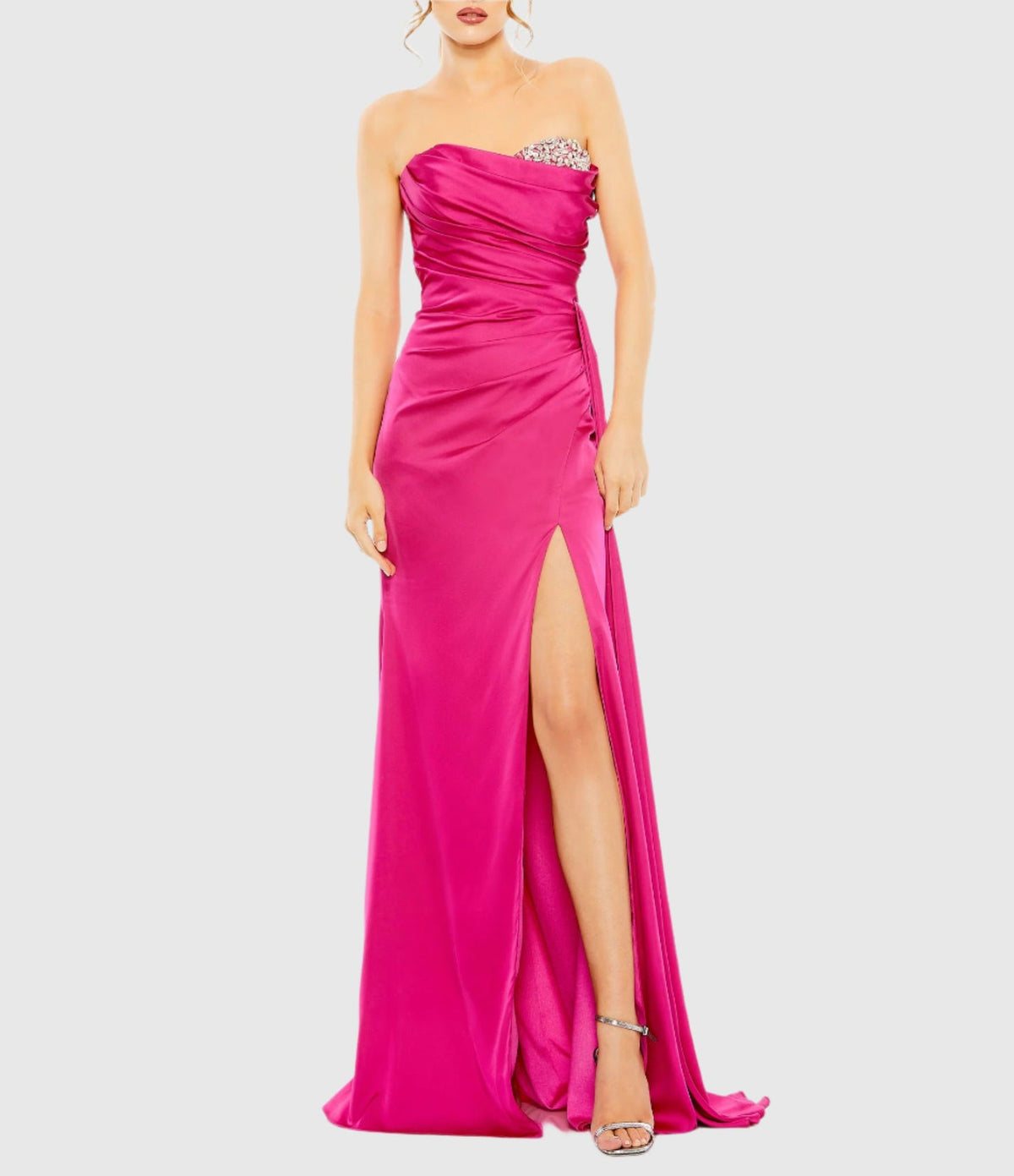 Mac Duggal #2211 Strapless Embellished Sweetheart Neckline Satin Gown - Magenta 