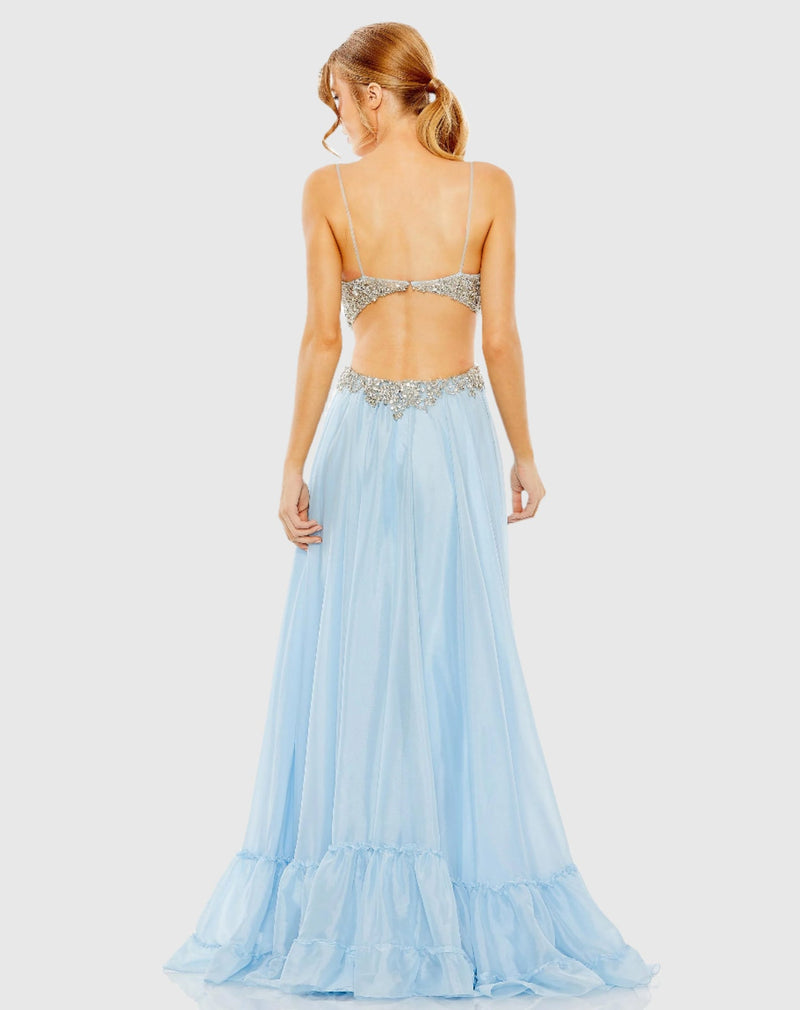 Embellished Cut Out Gown - Powder Blue - Sale