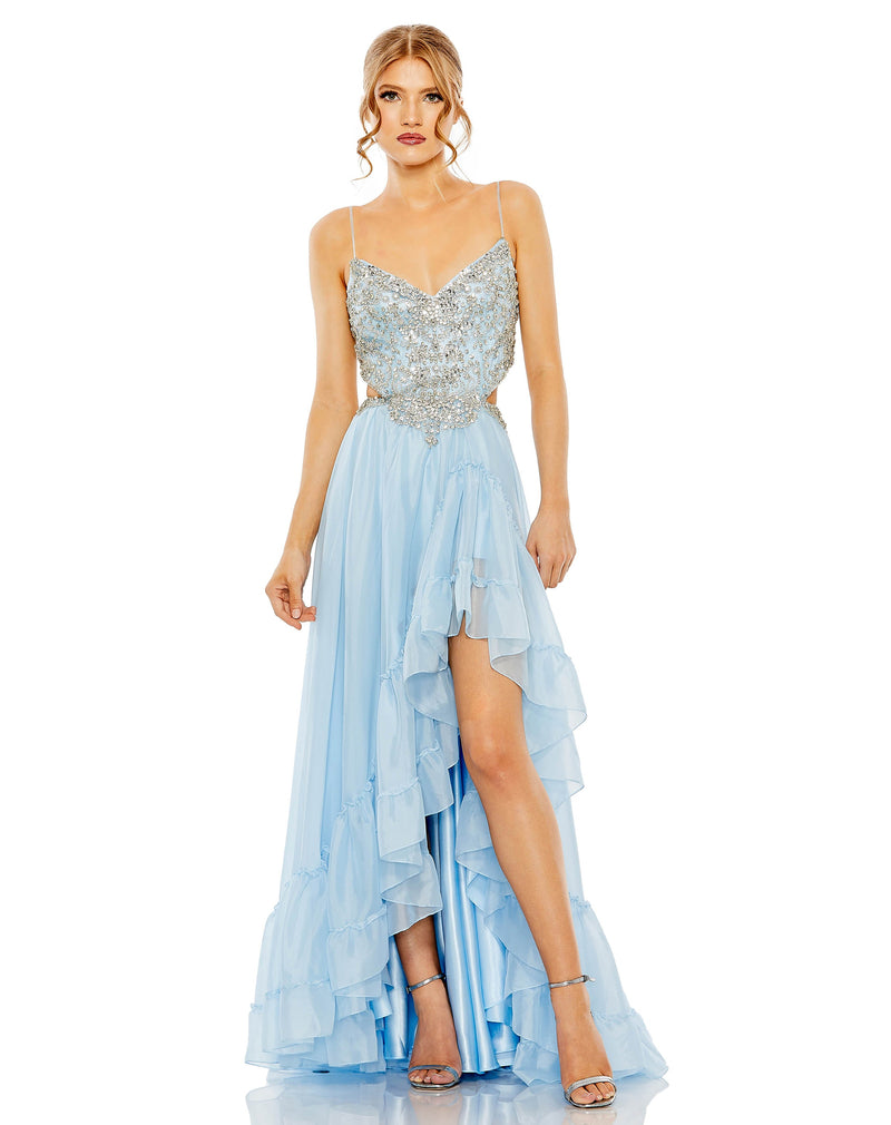 Mac Duggal #2212 Embellished Cut Out Gown - Powder Blue