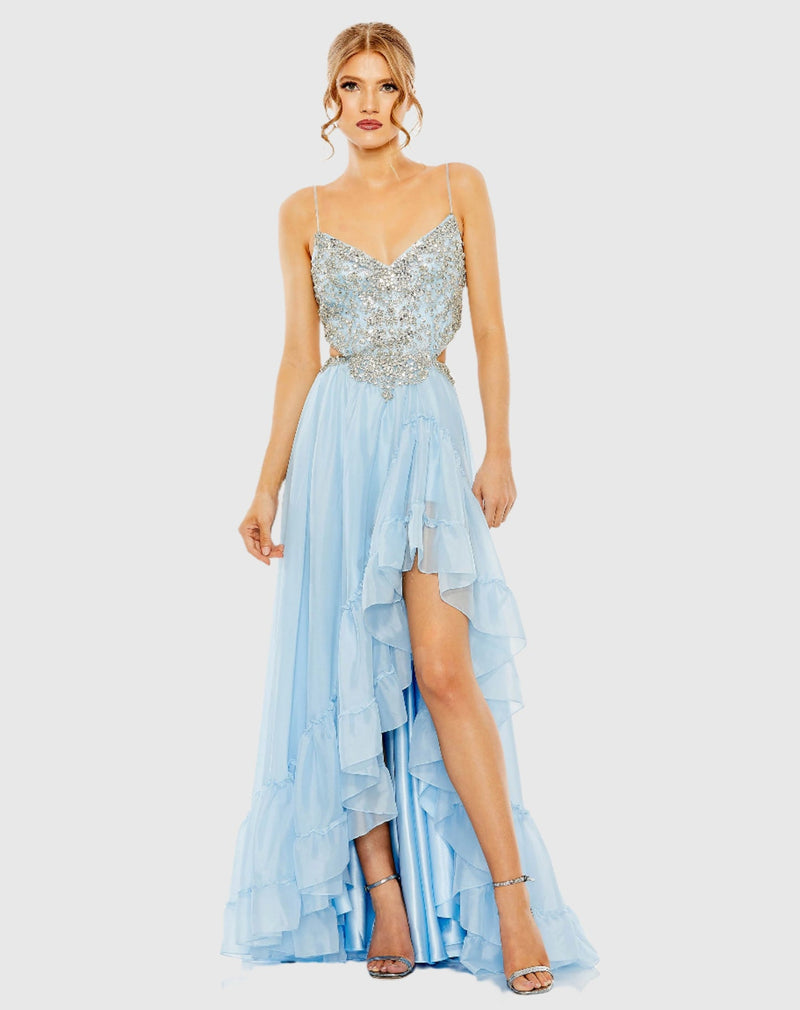 Mac Duggal #2212 Embellished Cut Out Gown - Powder Blue