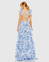 Floral cut out ruffle layered gown - Blue