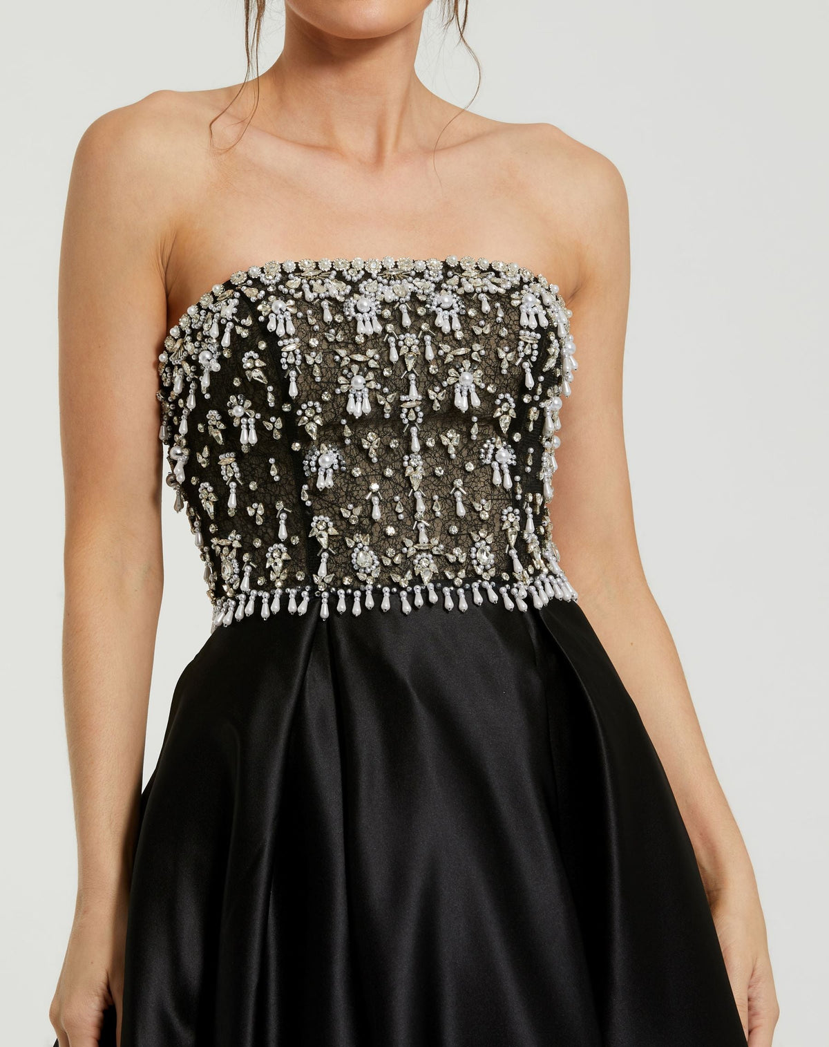 Strapless Embellished Top Satin Ballgown - Black