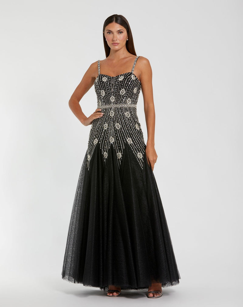 Mac Duggal, Black Slim Strap Embellished Bustier Gown #2236