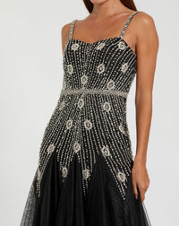 Black Slim Strap Embellished Bustier Gown - Black