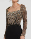 Beaded Square Neck Long Sleeve Tudor Gown - Black