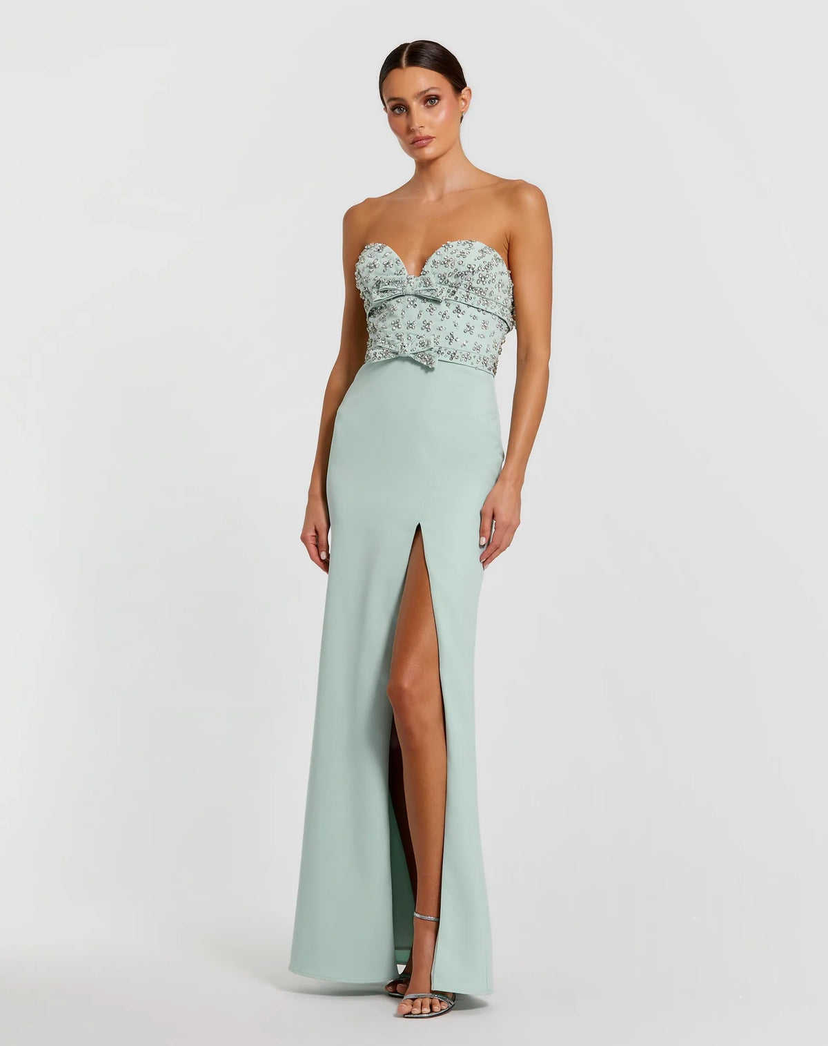 Mac Duggal Green Strapless Crepe Fitted Gown With Rhinestones #2285