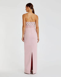 Pink Strapless Crepe Embellished Bustier Gown With Bow - Rose