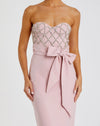 Pink Strapless Crepe Embellished Bustier Gown With Bow - Rose