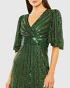 Flutter Sleeve Sequin Gown - Emerald