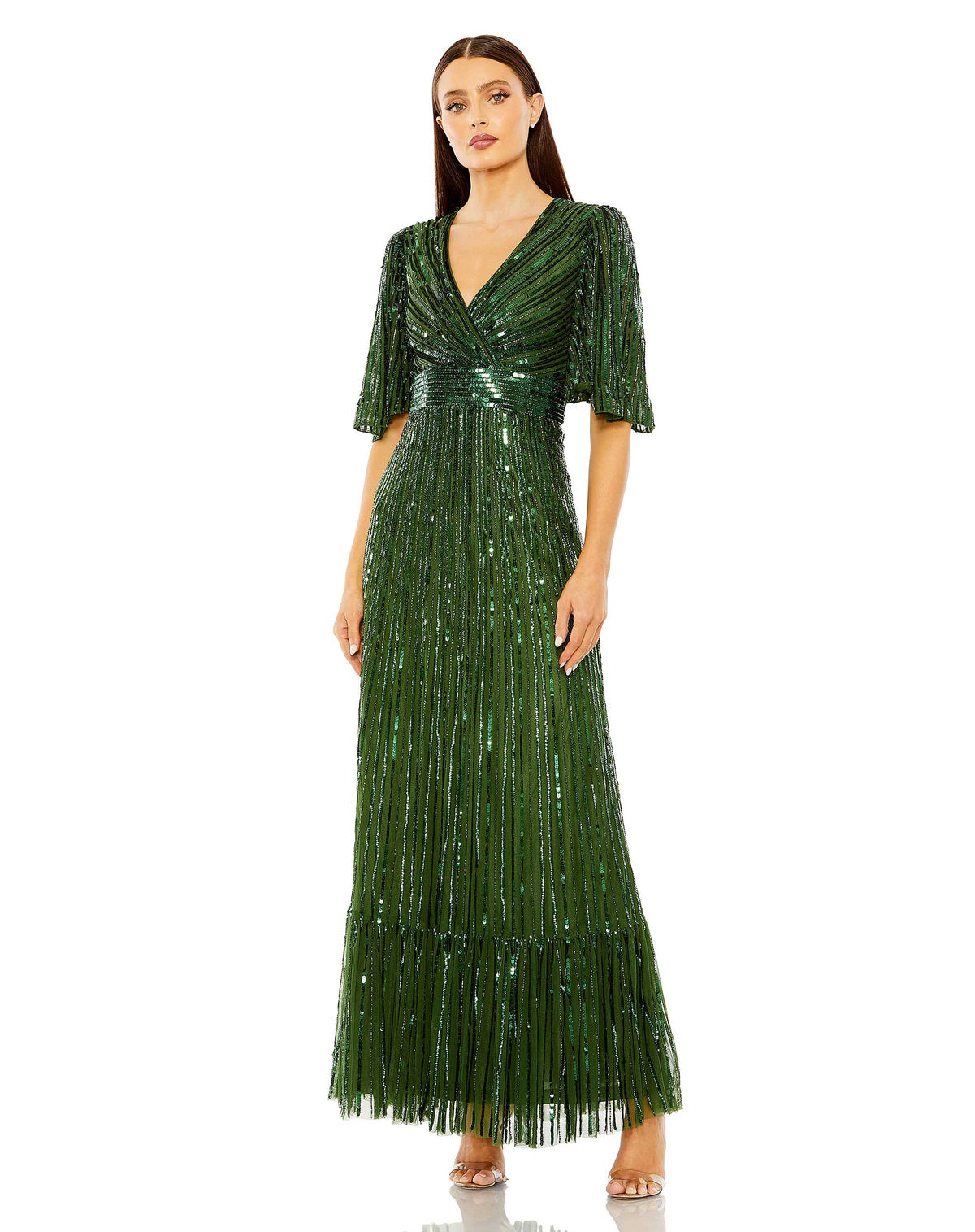 Mac Duggal  #23010 Flutter Sleeve Sequin Gown - Emerald