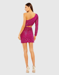 One Sleeve Cut Out Mini Dress - Fuchsia