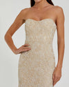 Strapless Beaded Lace Fitted Column Gown - Beige