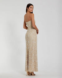 Strapless Beaded Lace Fitted Column Gown - Beige